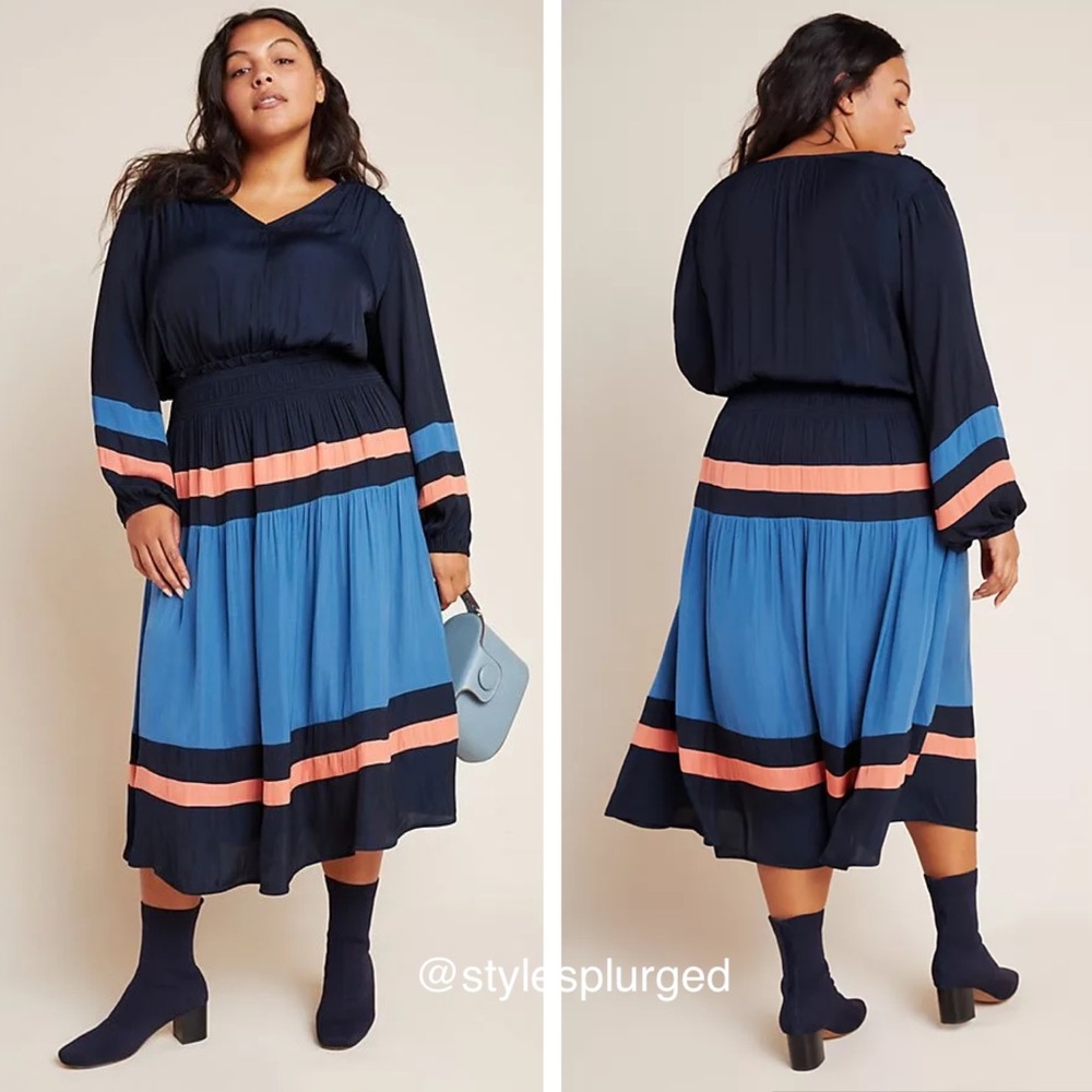 NWT⭐️Top Rated⭐️ANTHRO Aidy Colorblocked Midi Dress size small petite - Picture 3 of 13
